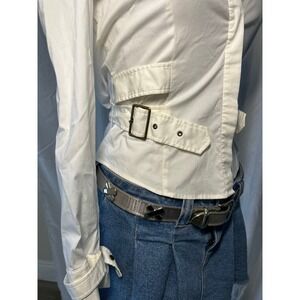 Esprit Collection White Utility Buckle Button Down Shirt Size M Wrap Back Top